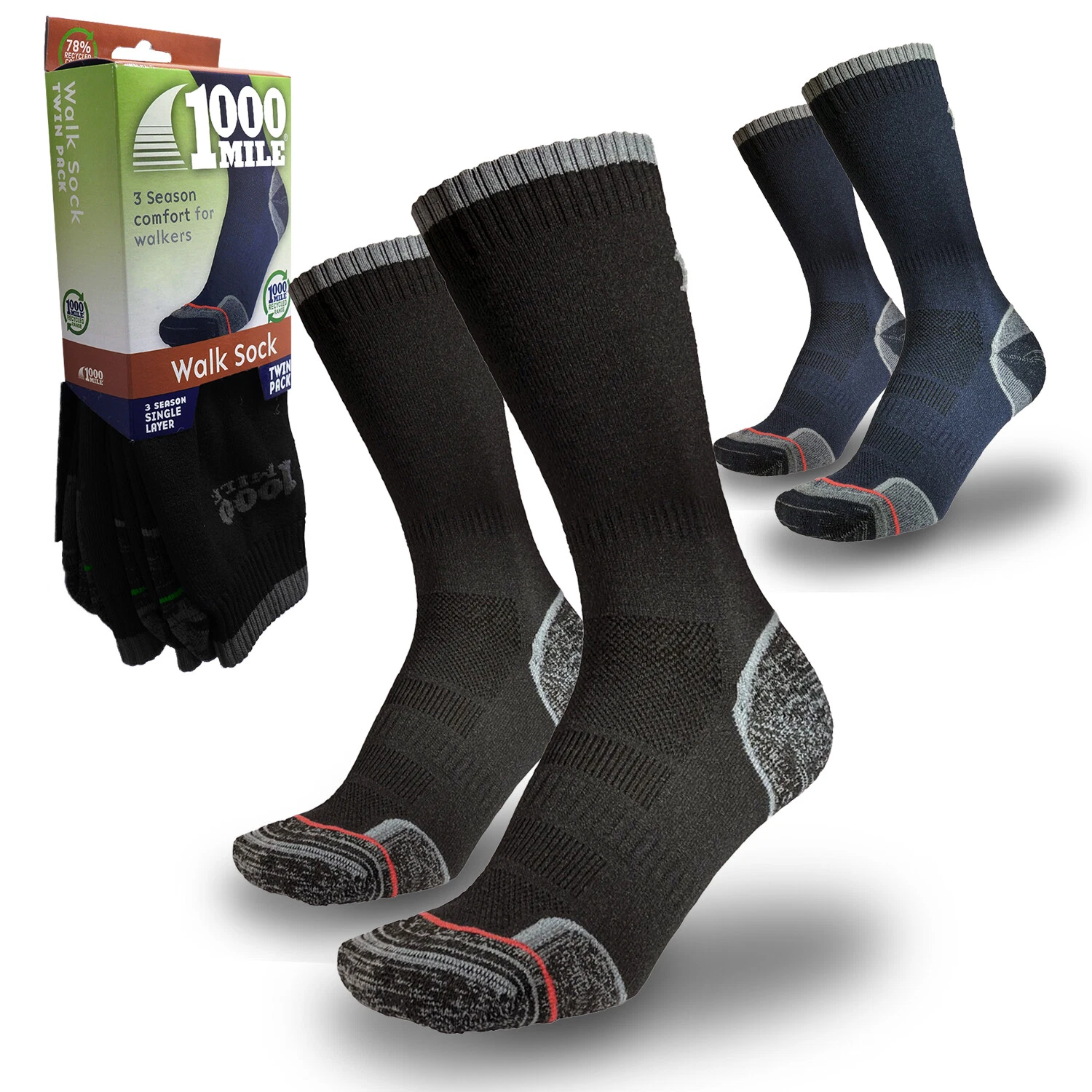 1000 Mile Walking 3 Season Outdoor REPREVE Single Layer Socks Mens Twin Pack
Opens in a new window o
