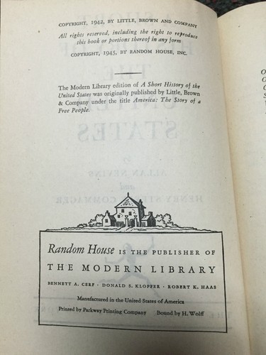 A Short History of The United States by Nevins & Commager 1945 Hardcover Vintage - Picture 6 of 6