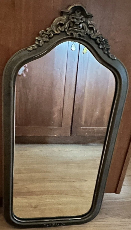 Original Antique Mirror Carved Wood Hollywood Regency 22x14 Gold Sheen Elegance - Image 2 of 4