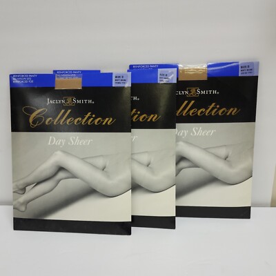 3 Jaclyn Smith Collection Day Sheer Pantyhose Reinforced Panty Off Beige Size D