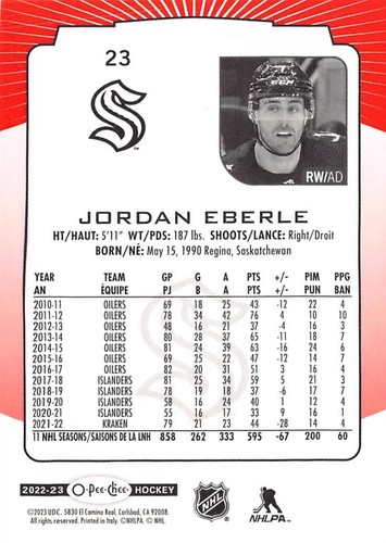 2022-23 O-Pee-Chee Red #23 Jordan Eberle - Imagen 2 de 2