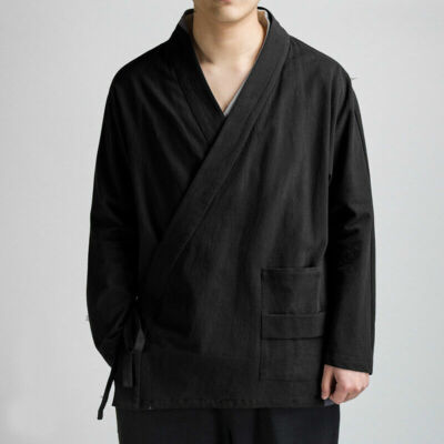 Chinese Casual Linen Tang Suit Jacket Martial Art Kung Fu Coat Tai Chi Men Top