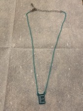 More Than Magic Letter Initial Girls Necklace  E  Teal Blue  Silver Sparkle