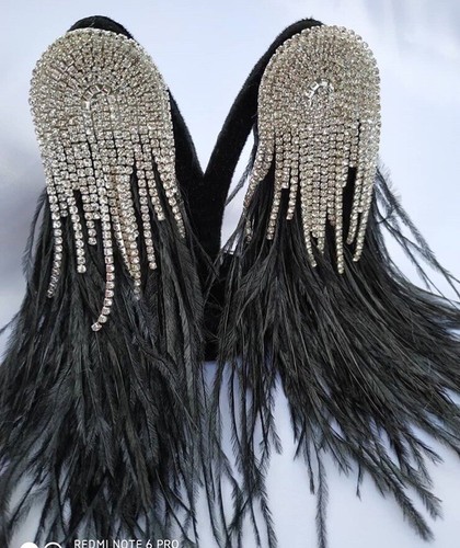 Handmade Rhinestone Shiny Long Black Feather Earrings - Bild 6 von 6