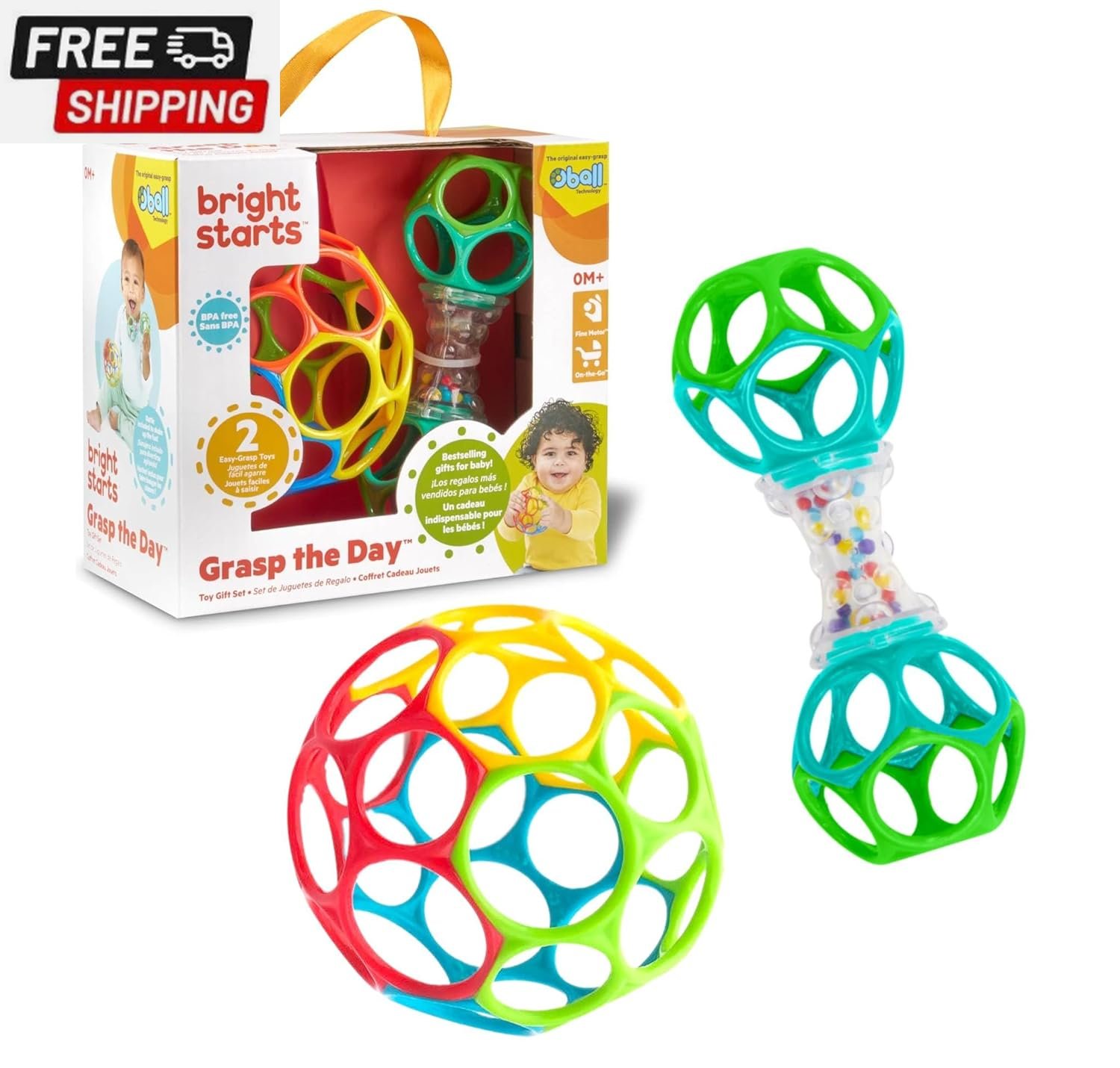 Bright Starts Easy-Grasp Oball Bundle Gift Set with Rattle