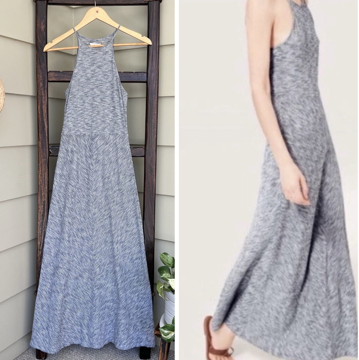 Lou & Grey Marled Spacedye Maxi Tank Knit Dress Womens Small Blue Gray