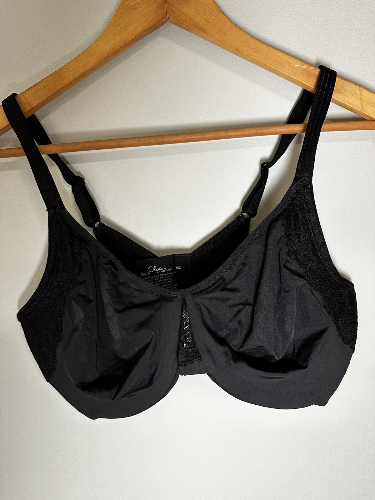 OLGA 38D BRA G18961A CLOUD 9 LACE TRIM MINIMIZER Underwire Black eBay