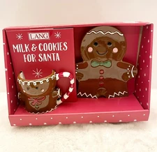Lang Gingerbread Man Milk & Cookies CHRISTMAS Ceramic Serving Plate and Mug