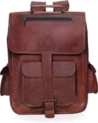 Full Refined Genuine Goat Leather Large Men's Vintage Backpack Laptop Gym Bag
