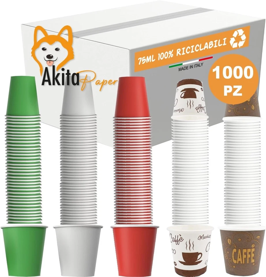 1000 Bicchierini caffè monouso carta Biodegradabile e Compostabile da 75ml - Immagine 4 di 4