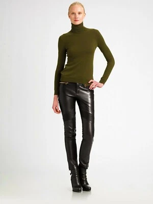 NEU RALPH LAUREN Damen Schwarz Leder Stretch Moto Zip Hose Jeans 36 40 $798 - Bild 1 von 4