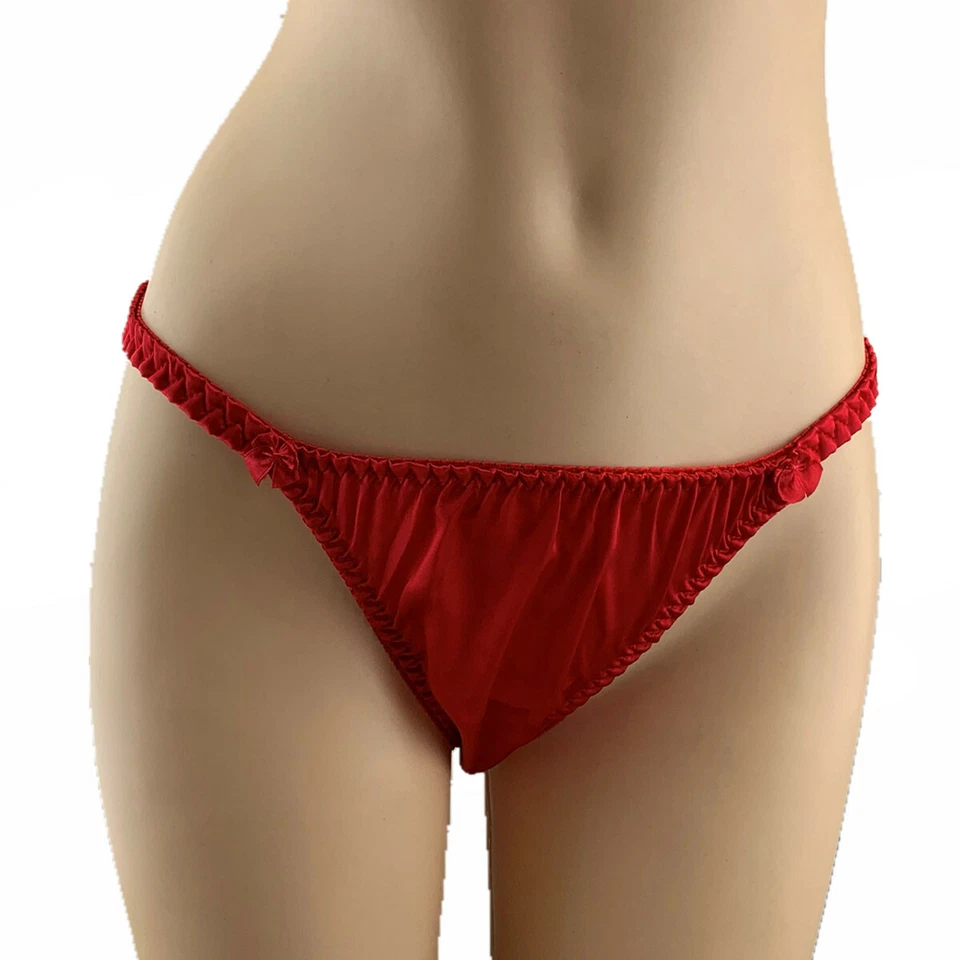 Lote de 4 piezas de bikinis de satén sexy de cuerda para mujer bragas calzoncillos sedosos ropa interior, S-2XL Foto 2 de 4