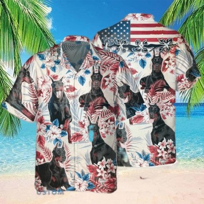 Doberman Pinscher Dog United States Flag With Flowers Hawaiian Shirt Aloha Shirt