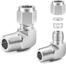 304 Stainless Steel 1/4 OD x 3/8 NPT Male 90 Elbow Compression Fitting 2 Pack