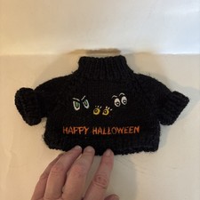 Vtg Build A Bear Clothes Black Happy Halloween Sweater Spooky Eyes 6  