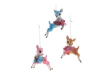 NWT Set of 3 Katherine  s Collection Retro Reindeer Ornaments- Blue, Tan, Pink
