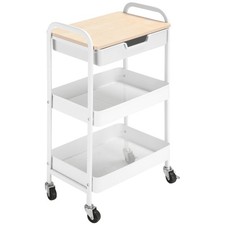 HOMCOM Carrellino Cucina Multiuso con Ruote Girevoli, Cassetto e 2 Cesti Bianco