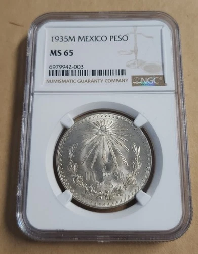 MEXICO Silver Coin PESO 1935 M NGC MS65