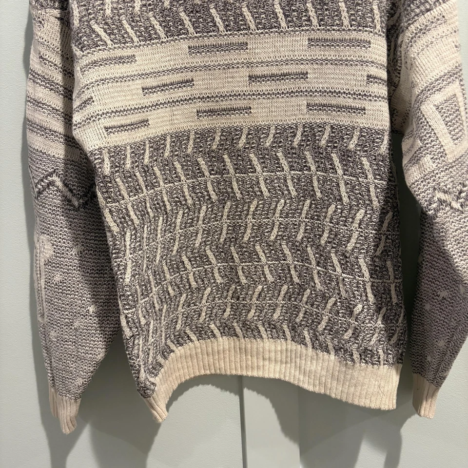 Vintage Generra Sweater 80s 90s Textured Knit Ramie Cotton Gray Cream Hong Kong - Image 4 of 4