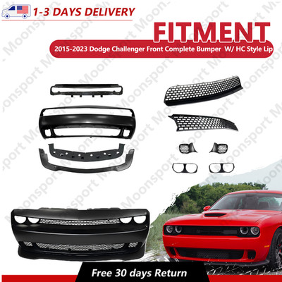 Front Full Bumper Cover & HC Style Lip Unpainted Fits 2015-2023 Dodge Challenger