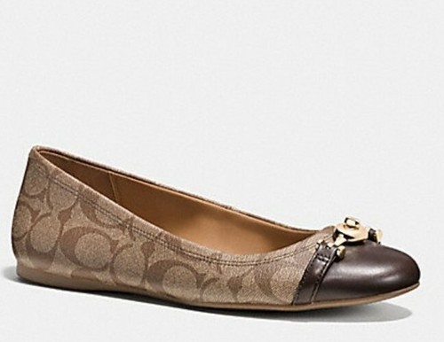 Coach Women’s Ballet Leila Flats Khaki & Chestnut Shoes Size: 5.5M Q9090 Style - Picture 1 of 21