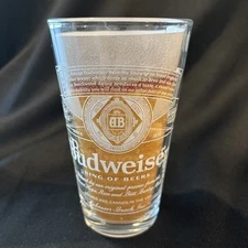 Vintage Budweiser King Of Beers White Pint Beer Glass with Beer Insert 