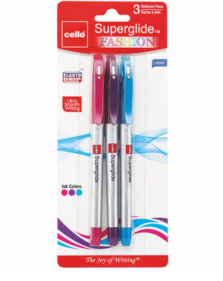 Cello Superglide Fashion Pens 3 Pack 1.0mm Smooth Ballpoint 297791 NEW