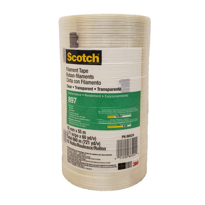 3M Scotch 897 Filament Strapping Tape, Clear, 3/4'' x 60 yds (Pack of 12) # 86524
