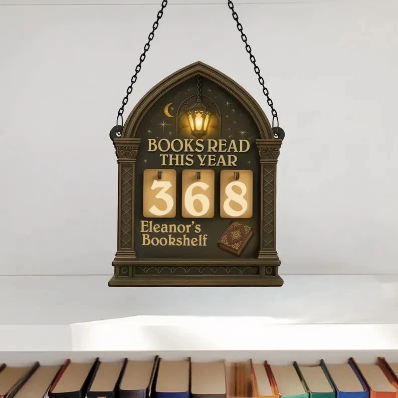 Personalized Books Read Tracker Sign, Gothic Bookshelf Reading Counter
