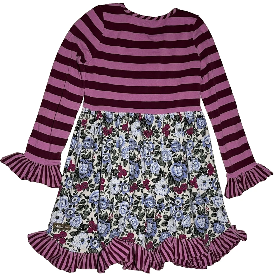 Vestido Matilda Jane 8 Años Púrpura Rayas Floral Manga Larga Sabio Uno Azul Elástico Foto 4 de 4