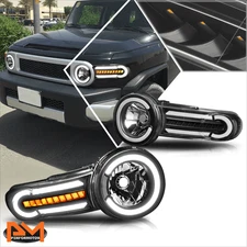 For 07-14 FJ Cruiser LED DRL Headlight w/ Chasing Turn Signal Lamp Black/Clear