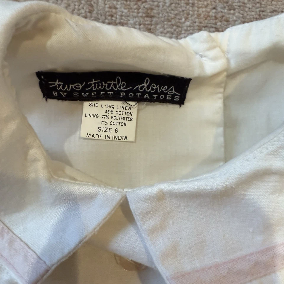 Vintage Lined Linen Cotton Girls Dress By Two Turtle Doves Sweet Potatoes Size 6 - Image 3 of 4