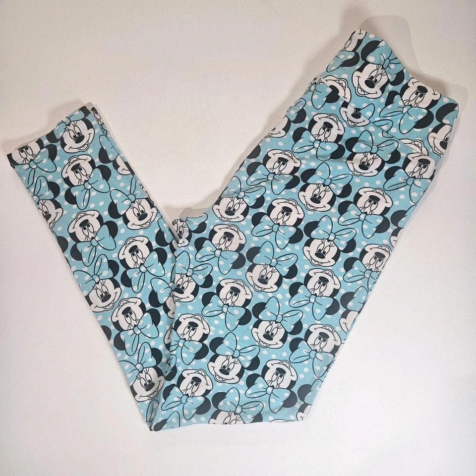LuLaRoe Disney Minnie Mouse Leggings Mujer 30TC Verde Azulado Beige Estampado Mantequilla Suave  Foto 2 de 4