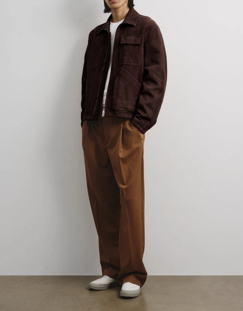 Men Brown Racer Leather Jacket Pure Suede Motorcycle Size XS S M L XL XXL 3XL