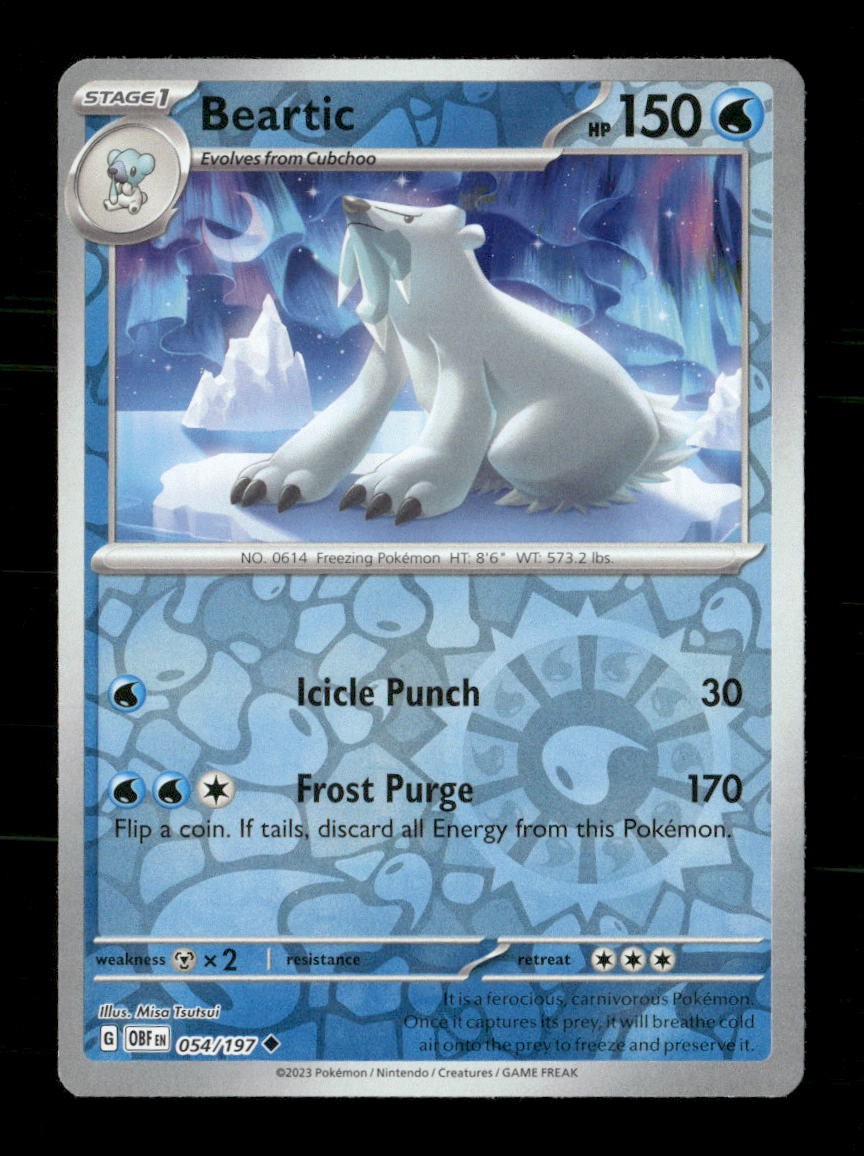 Beartic 054/197 Obsidian Flames Reverse Holo NM/M Pokemon