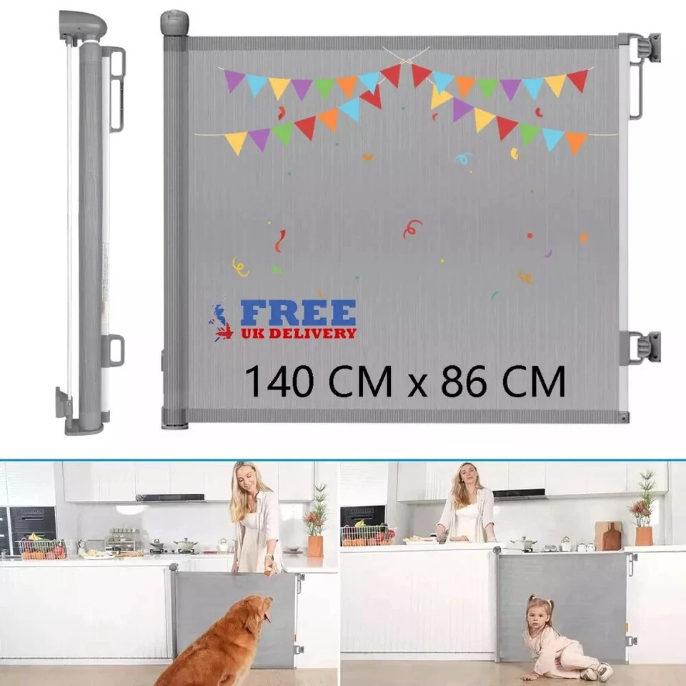 Retractable Pet Dog Gate Safety Guard Folding Baby Toddler Stair Gates Isolation - Image 2 of 4