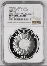 2025 P NGC PF69 American Liberty 1 OZ Silver Proof Medal - ANA SHOW RELEASES Okc