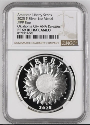 2025 P NGC PF69 American Liberty 1 OZ Silver Proof Medal Okc ANA SHOW RELEASES 