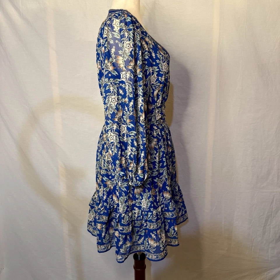 Max Studio платье женщин большой синий цветочный V шеи длинным рукавом ярусный богемное шик - Изображение 3 из 4