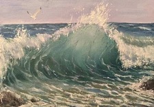 Original Artwork Modern OIL Painting Landscape WAVES Seascape Art Signed Gift A5