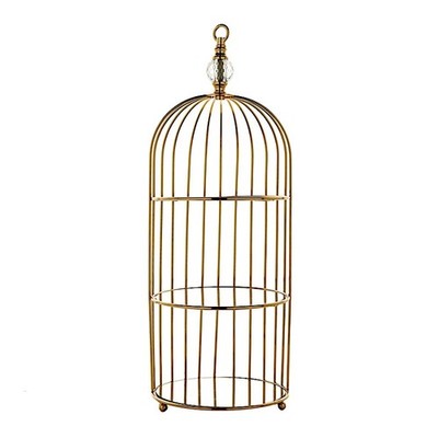 22'' Gold 3 Tier Metal Mirror Glass Hanging Bird Cage Dessert Stand Decorations