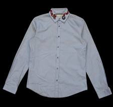 Gucci Embroidered Snake Collar Shirt Men  s Sz M 39 15.5 Blue Cotton Button Up