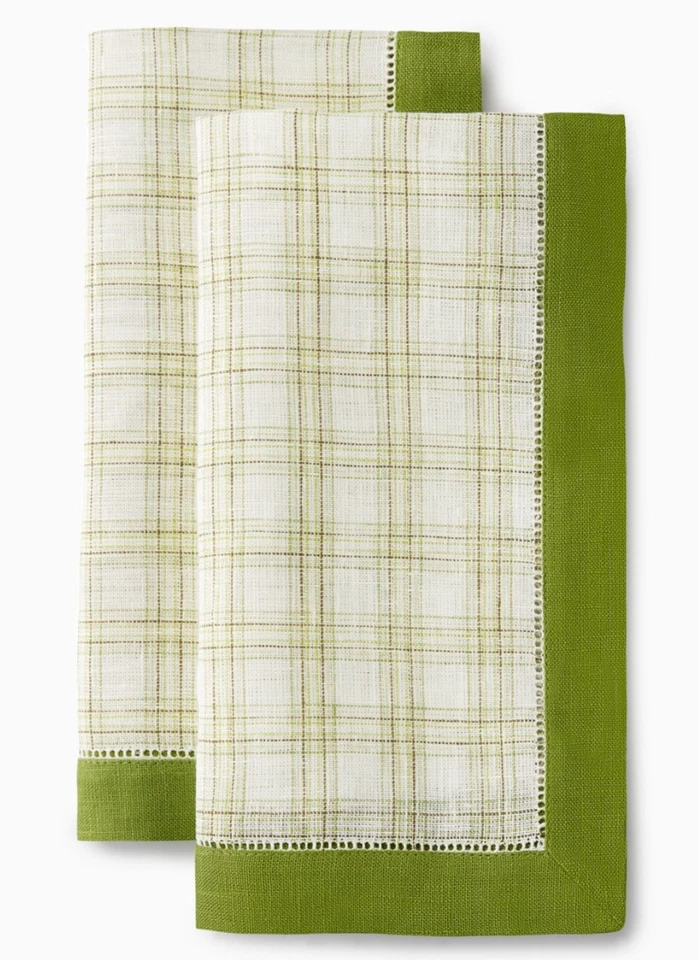 Servilletas de cena Sferra Mikela 100 % lino helecho verde a cuadros a rayas 4 piezas. 20x20" Nuevo Foto 2 de 4