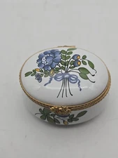Vintage Pierre Deux France Hand Painted Enamel Trinket Box Jewelry Flowers