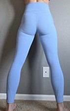Fabletics Womens Sz S Oasis Rib HW Crossover 7/8 Legging Bali Blue Yoga Pant
