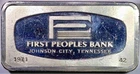 1971, Franklin Mint, First Peoples Bank, Johnson City, TN,  1000 Gr Siver Bar