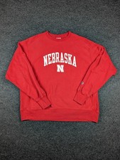 Champion Reverse Weave Nebraska Pullover Mens XL Red White Applique Embroidered