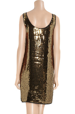 DKNY ~ Gold Sequins On Silk Scoop Neck Shift Party Shift Dress S NEW $345
