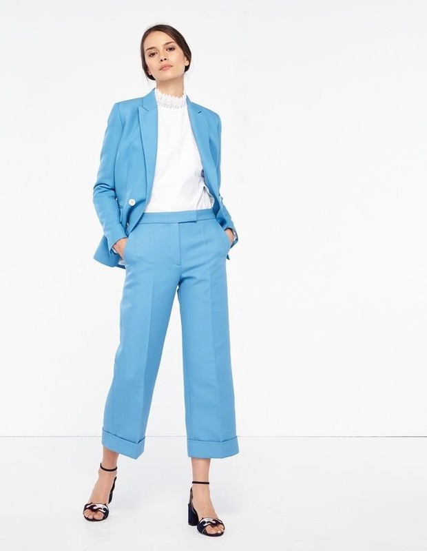 Sandro Aresky Cuffed Culottes Cropped Pants Size 38 Medium Blue Wide Leg New