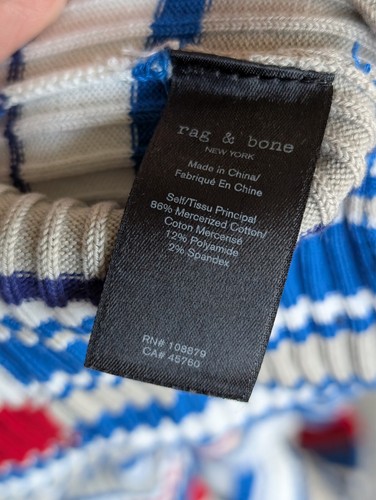Maglione donna Rag Bone piccolo blu rosso maglione muratore maglia costine cotone elasticizzato - Foto 7 di 11